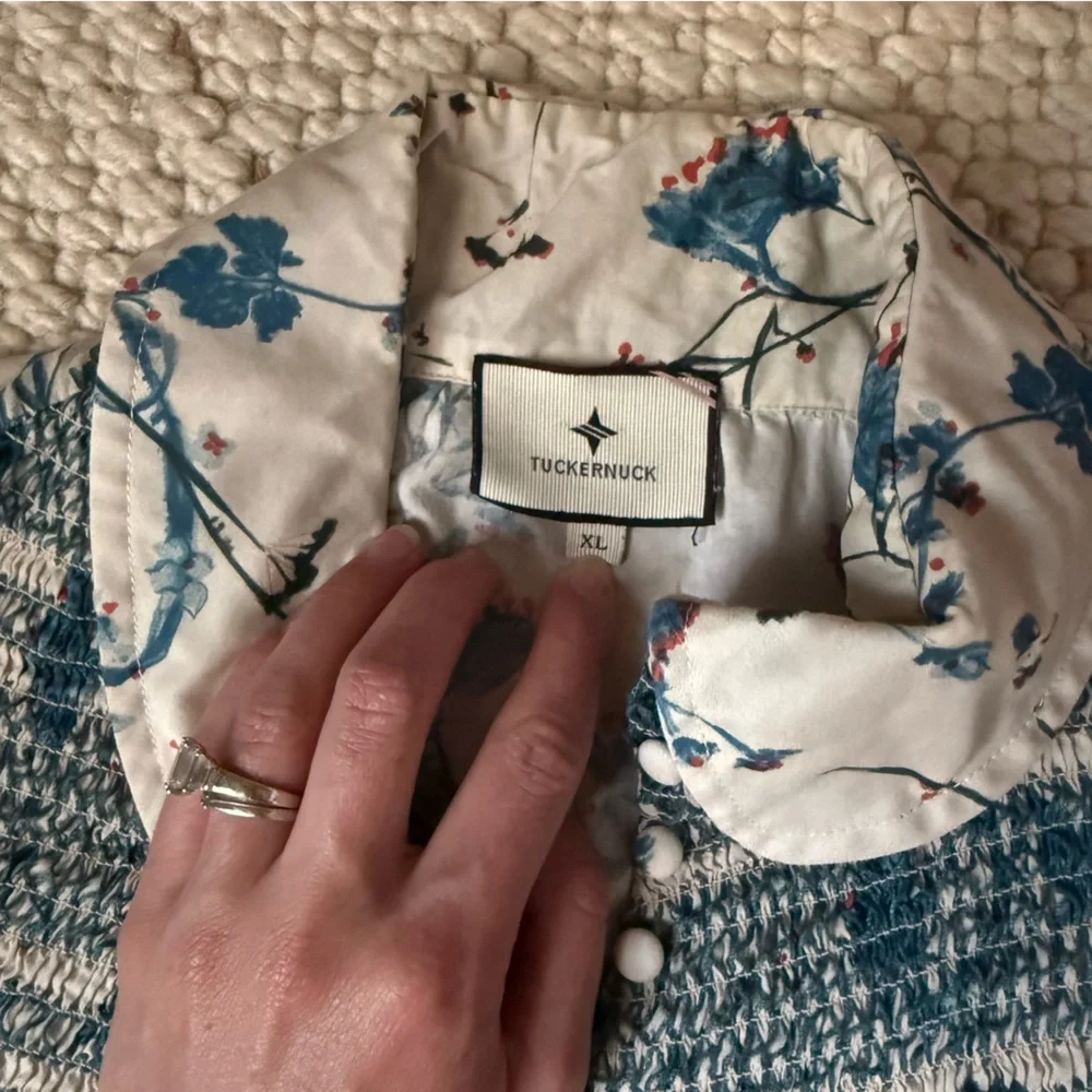 Tuckernuck Cream Floral Smocked blouse